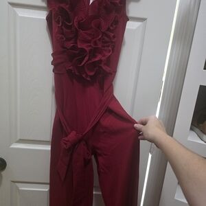 Elegant Red Ruffled Jumpsuit